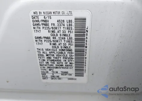 2015 Nissan Rogue Select S из США, поврежденный, VIN JN8AS5MV5FW258137